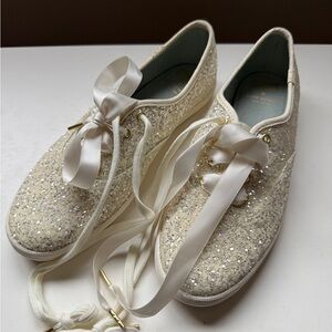 Keds Kate Spade Cream Glitter Sneakers Classic Canvas Design Never worn size 8